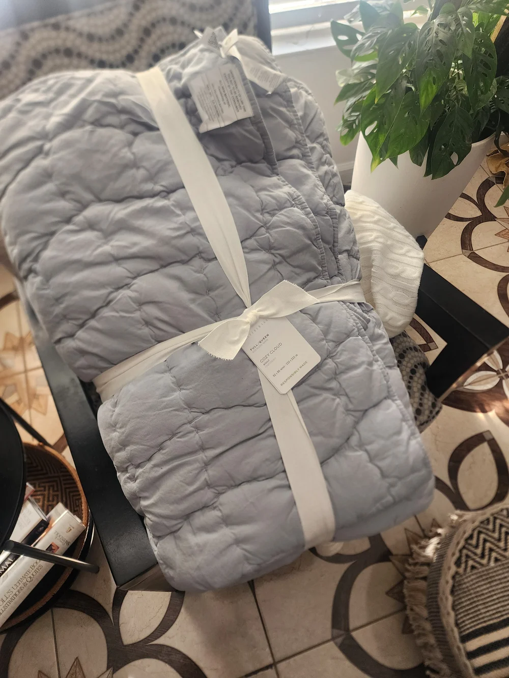 Pottery Barn Chambray Blue Quilted Cotton Coverlet